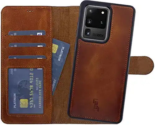 Burkley 2-in-1 Leder Handytasche für Samsung Galaxy S20 Ultra