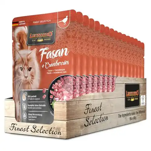 Leonardo Katzenfutter Frischebeutel 16x85g Fasan und Cranberry