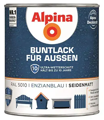 Alpina Buntlack Metalllack 0,75L in Enzianblau RAL 5010 Seidenmatt