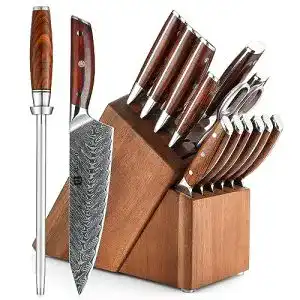 Xinzuo Damaskus Küchenmesser Set mit 15 Messern und Messerblock