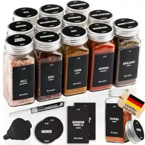 Gewürzgläser Deco haus eckig mit Schraubkappe im 12er Set
