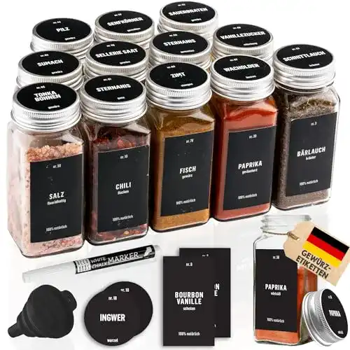 Gewürzgläser Deco haus eckig mit Schraubkappe im 12er Set