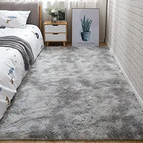 Hochflor Teppich Meyecon Grau Shaggy Teppich für Wohnzimmer und Schlafzimmer