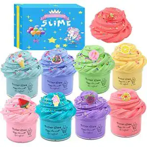 Fluffy Slime Set mit 8 Farben – Butter Slime und Zubehör