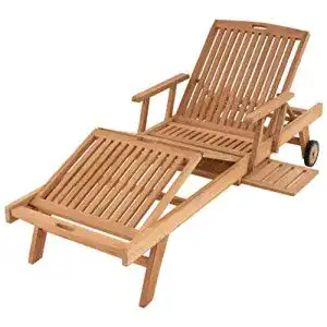 Teakholz Gartenliege Sonlex mit verstellbarer Rückenlehne und Tablett