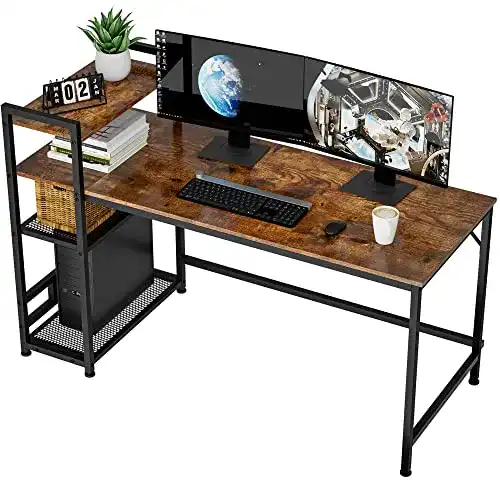 Computertisch Homidec mit Bücherregal für Home Office und Schlafzimmer