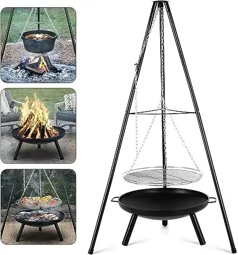 Schwenkgrill mit Feuerschale und Holzkohlegrill für den Außenbereich