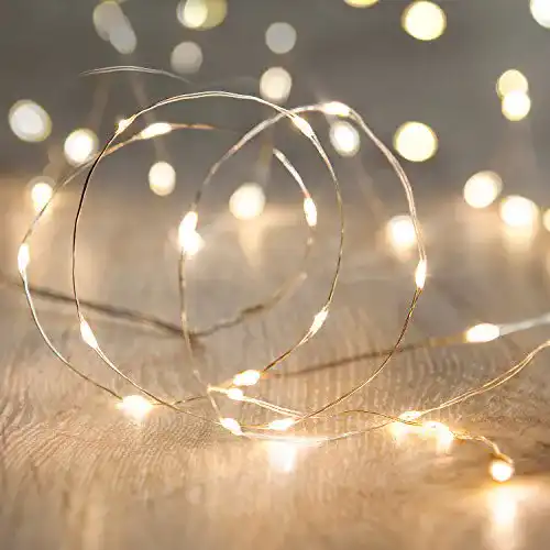 Lichterkette Außen Lights4fun 20er LED Draht Micro in Perlweiß