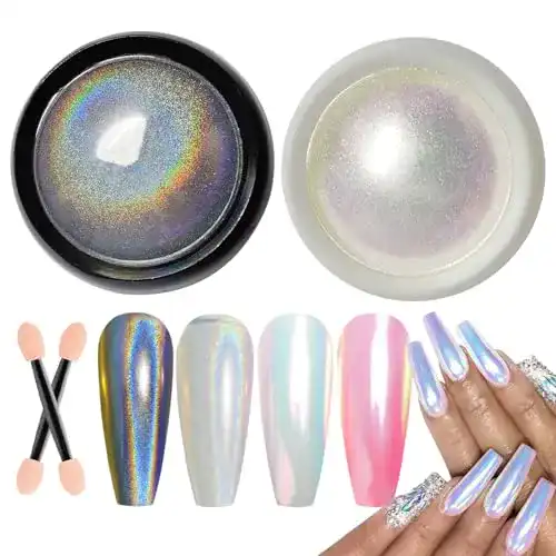 Gzmayuen Nagelpuder Set mit 2 Stück Chrome Nagelpulver für Neon-Effekte