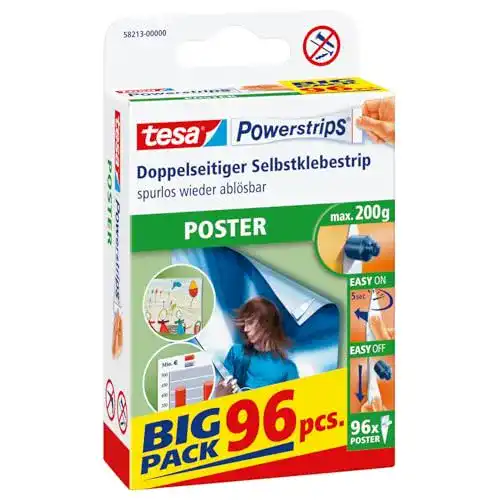 Tesa Powerstrips Poster Big Pack – Doppelseitige Klebestreifen für Poster