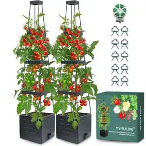 Mymulike Tomatentopf mit Rankhilfe Obelisk und Blumenkasten, 2 Stück
