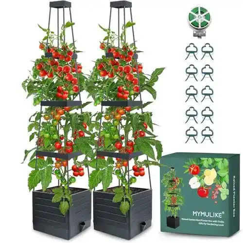 Mymulike Tomatentopf mit Rankhilfe Obelisk und Blumenkasten, 2 Stück