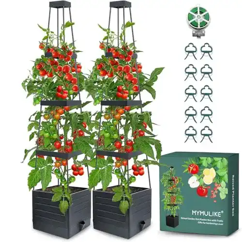 Mymulike Tomatentopf mit Rankhilfe Obelisk und Blumenkasten, 2 Stück