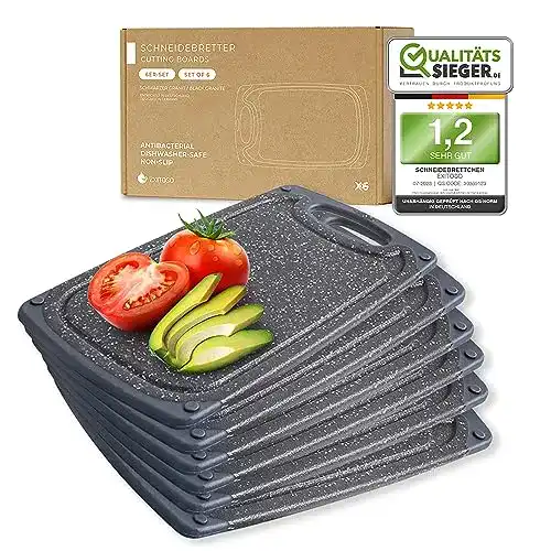 Frühstücksbrettchen Set mit Saftrille und Griff, 6 Stück, rutschfest