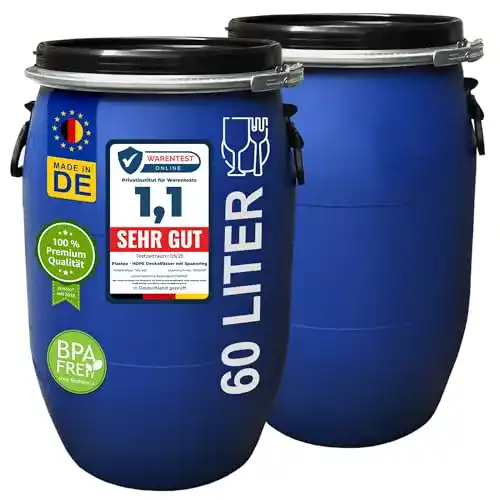 Kunststofffässer Set: 2 Weithalsfässer 60 Liter mit Spannverschluss