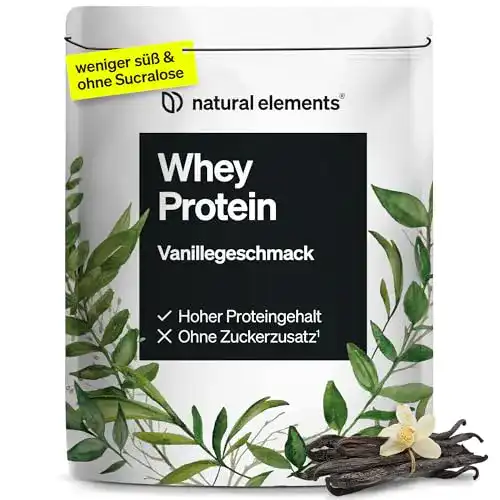 Whey Protein Pulver Vanille 1kg von Natural Elements 24g Protein pro Portion