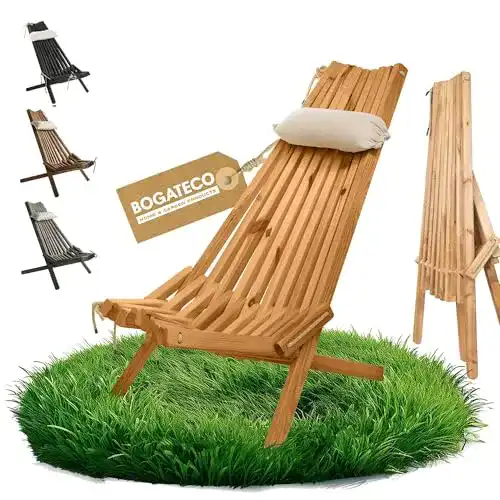Klappbare Gartenliege aus Holz mit Kopfkissen von Bogateco