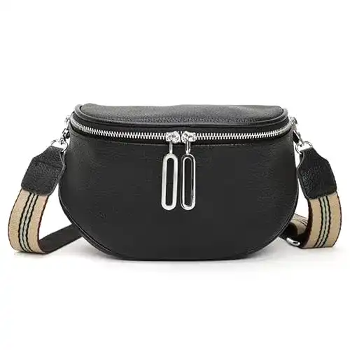 Bauchtasche Atgbiem schwarz crossbody bag Damen breiter Gurt