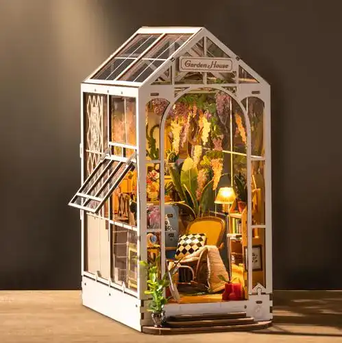 Book Nook Robotime DIY Kit Gartenhaus mit Möbeln und LED Lampe