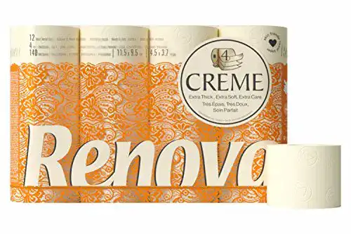 Renova Toilettenpapier 4-lagig Creme, 12 Rollen mit 140 Blättern