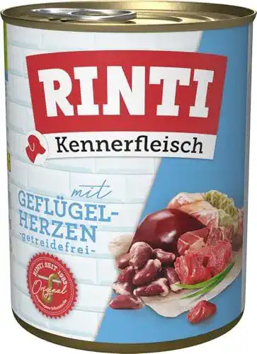 Rinti Nassfutter Kennerfleisch mit Geflügelherzen 12 x 800 g