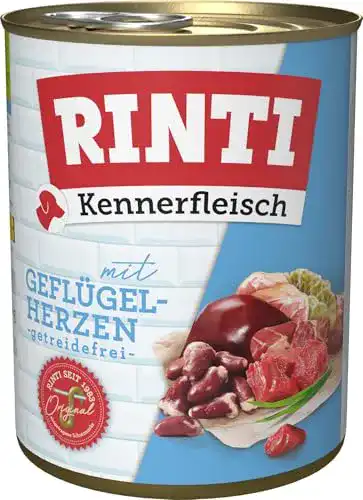 Rinti Nassfutter Kennerfleisch mit Geflügelherzen 12 x 800 g