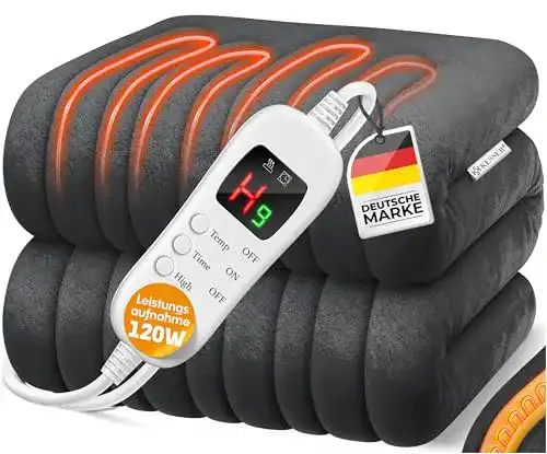 Heizdecke Kesser Plüsch 160×120 cm Anthrazit mit Timer und Abschaltautomatik