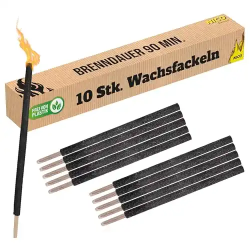 Wachsfackeln NICO Feuerwerk 10 Stück mit 90 Minuten Brenndauer