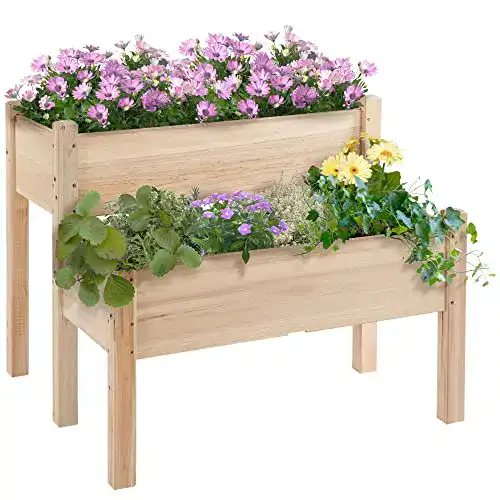 Hochbeet mit zwei Stufen aus Tannenholz für Gemüse und Kräuter
