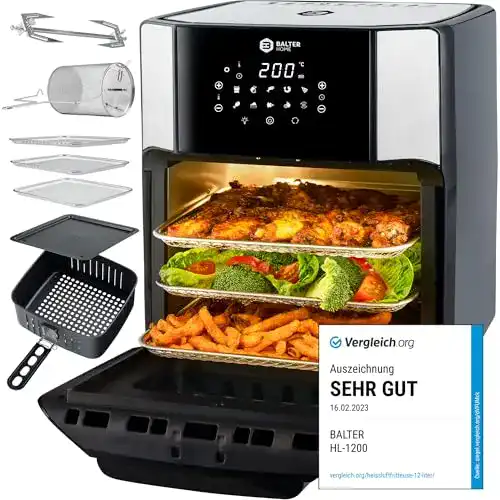 Heißluftfritteuse mit Drehkorb von Balter – HL-1200, 12 Liter, Multifunktional