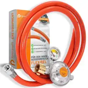 Propanregler Gasschlauch Set mit Gasdruckregler 50 mbar und Manometer