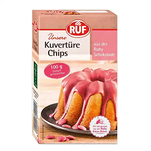Kuchenglasur RUF Ruby Kuvertüre-Chips, rosa, Schokolade 100g
