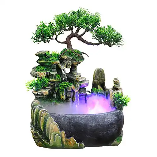 Zimmerbrunnen Ejoyous mit LED-Beleuchtung und Wasserfall
