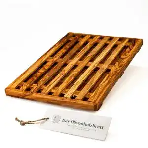 Brotschneidebrett aus Olivenholz mit Auffangbehälter 41×30 cm