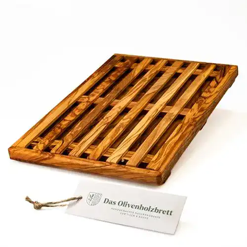 Brotschneidebrett aus Olivenholz mit Auffangbehälter 41×30 cm