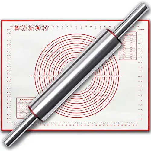 Edelstahl-Nudelholz Set mit Backmatte und drehbarem Design