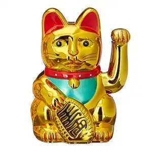 Winkekatze Relaxdays Maneki Neko – Glücksbringer in Gold, 16 cm