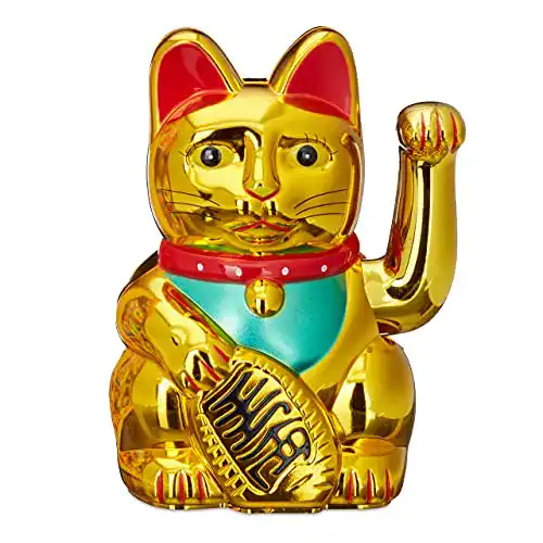 Winkekatze Relaxdays Maneki Neko – Glücksbringer in Gold, 16 cm