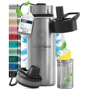 Thermo Trinkflasche BeMaxx Edelstahl ACTIVE FLASK mit 3 Deckeln