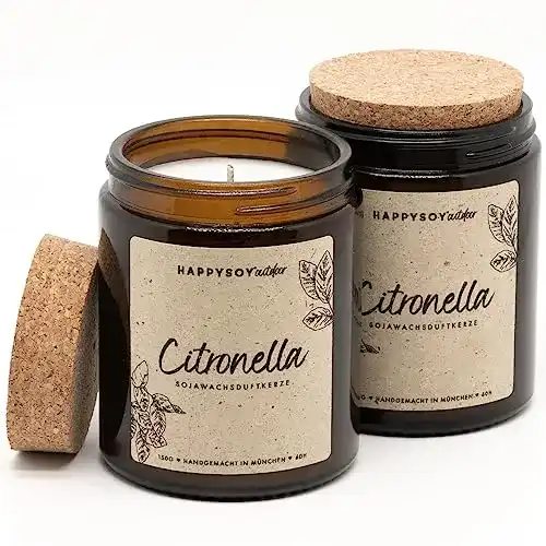 Anti-Mücken-Kerze Happysoy aus Sojawachs mit Citronella-Öl