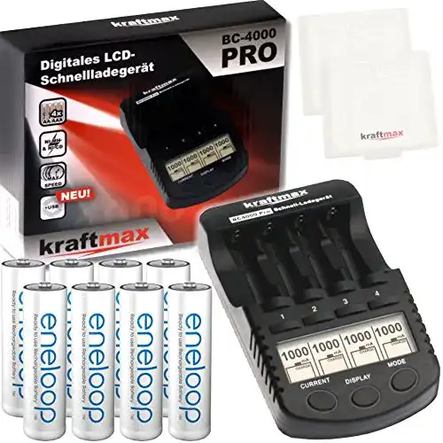 Akku-Ladegerät Kraftmax Kombipack mit BC-4000 Pro und Eneloop Akkus