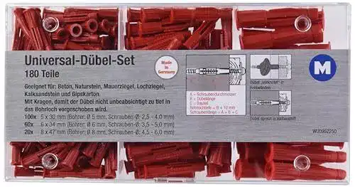 Metafranc Universaldübel-Sortiment 180-teilig, Durchmesser 5/6/8 mm