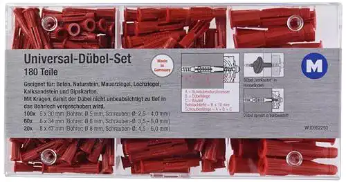 Metafranc Universaldübel-Sortiment 180-teilig, Durchmesser 5/6/8 mm