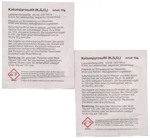 Schwefelpulver Vina Kaliumpyrosulfit 10g für Weinherstellung
