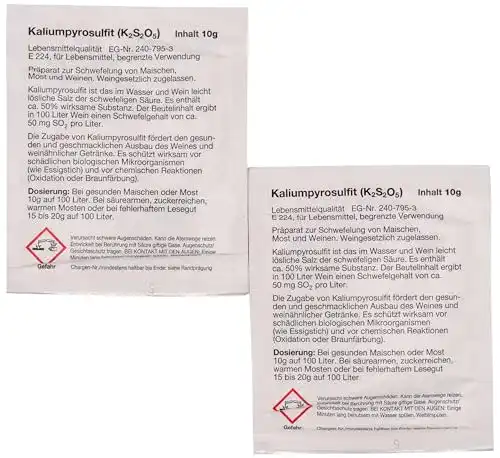 Schwefelpulver Vina Kaliumpyrosulfit 10g für Weinherstellung