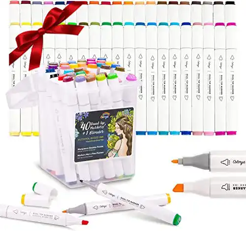 Colorya 40 Originals Filzstifte Set mit Alkoholmarkern und Blender