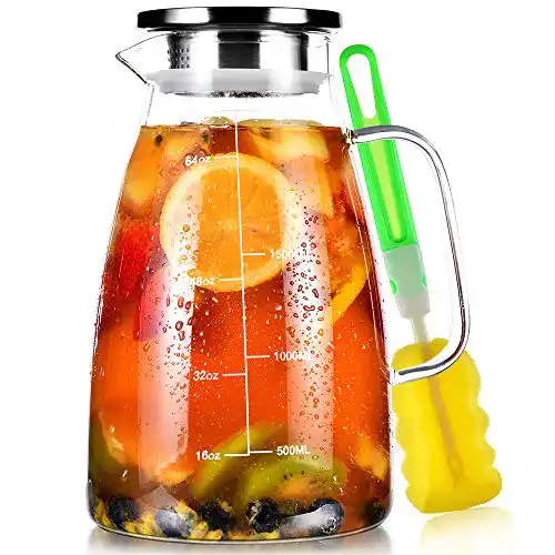 Wasserkaraffe Aofmee 2 Liter aus Glaskaraffe mit Edelstahlfilter