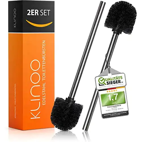Klinoo Premium Set Toilettenbürste in Schwarz mit Edelstahlgriff und 2 Ersatzbürsten