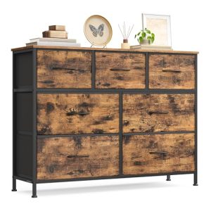 Songmics Kommode mit 7 Stoffschubladen aus Holz und Stahl für verschiedene Räume