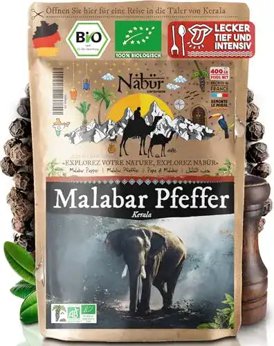 Bio Pfeffer Nabür, Malabar schwarzer Pfeffer 400g, ganz